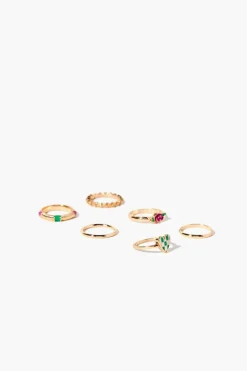 Checkered Heart & Rose Ring Set