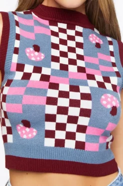 Checkered Mushroom Sweater Vest
