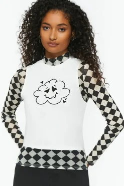 Checkered Print & Cloud Graphic Combo Tee