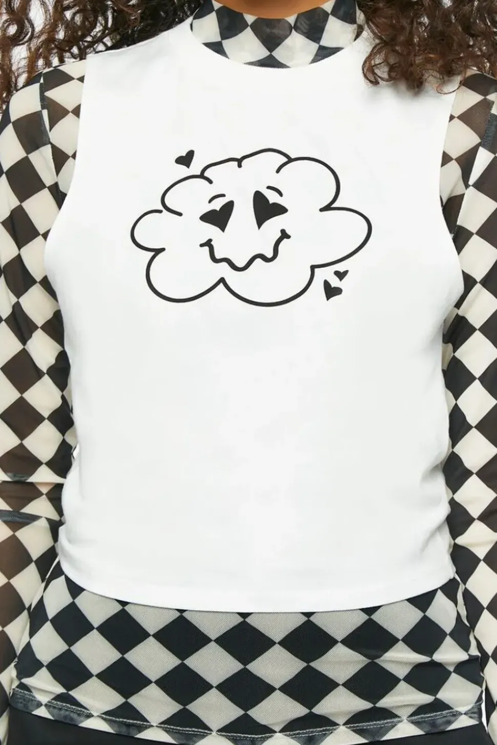 Checkered Print & Cloud Graphic Combo Tee