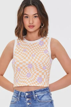 Checkered Print Floral Tank Top