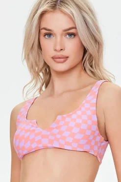 Checkered Split Neck Bikini Top
