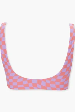 Checkered Split Neck Bikini Top