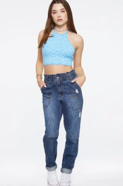 Checkered Sweater-Knit Halter Top