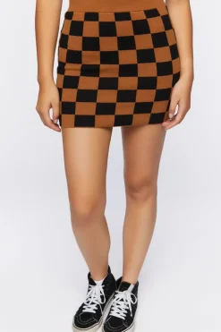 Checkered Sweater-Knit Mini Skirt