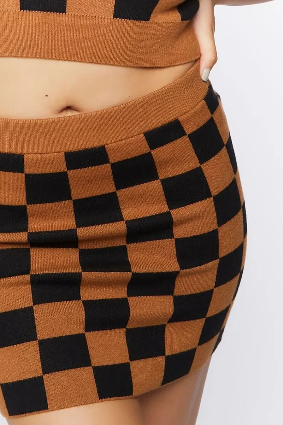 Checkered Sweater-Knit Mini Skirt