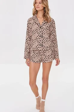 Cheetah Print Pajama Shirt & Shorts Set