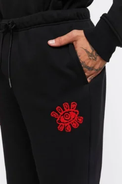 Chenille Eye Patch Drawstring Joggers