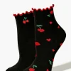 Cherry Heart Print Crew Sock Set - 2 Pack
