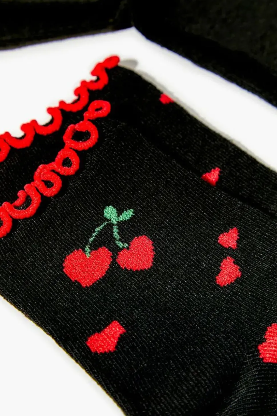 Cherry Heart Print Crew Sock Set - 2 Pack