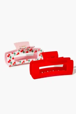 Cherry Print Hair Claw Clip Set