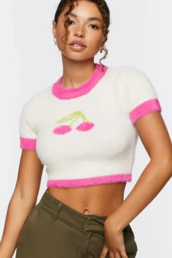 Cherry Sweater-Knit Cropped Tee