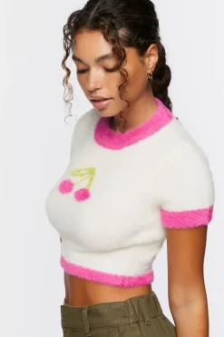 Cherry Sweater-Knit Cropped Tee