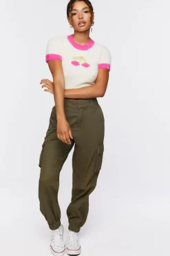 Cherry Sweater-Knit Cropped Tee