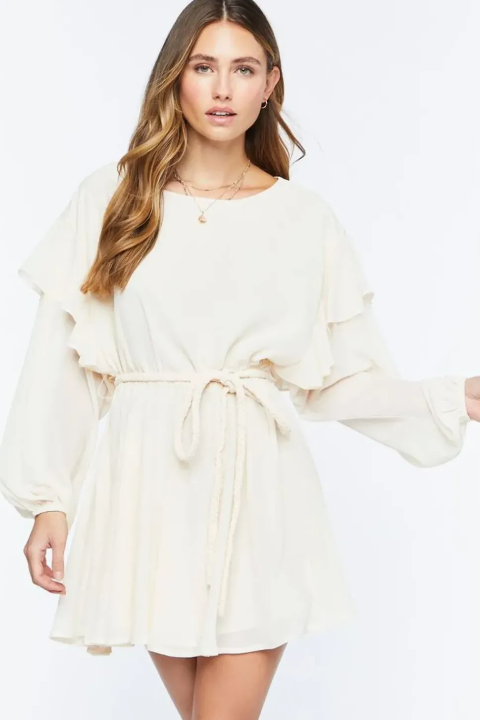 Chiffon Belted Flounce Mini Dress