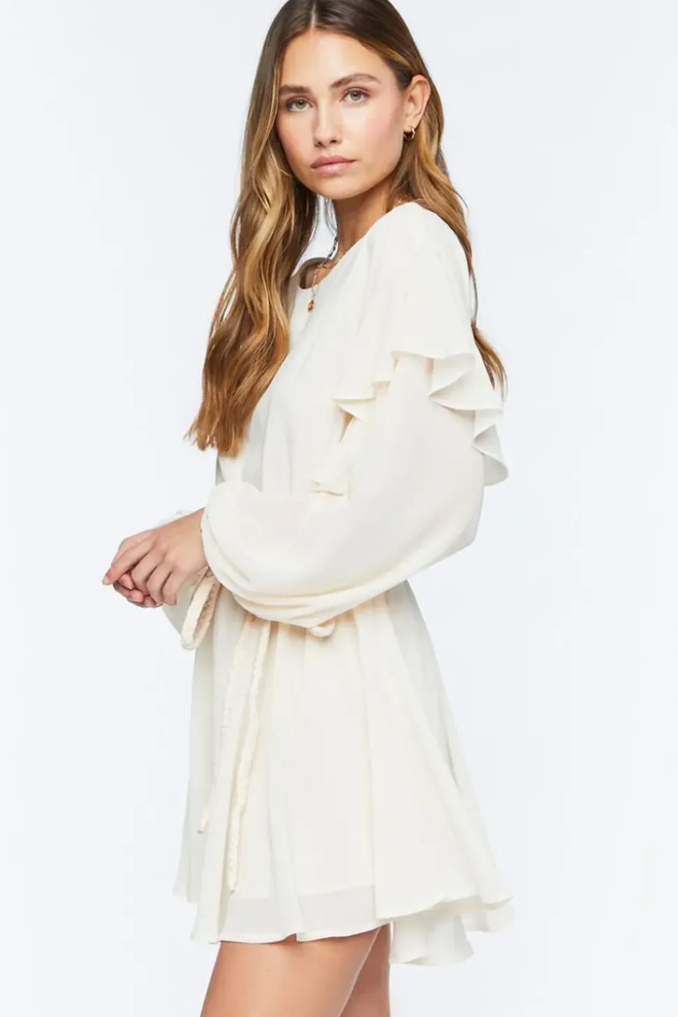 Chiffon Belted Flounce Mini Dress