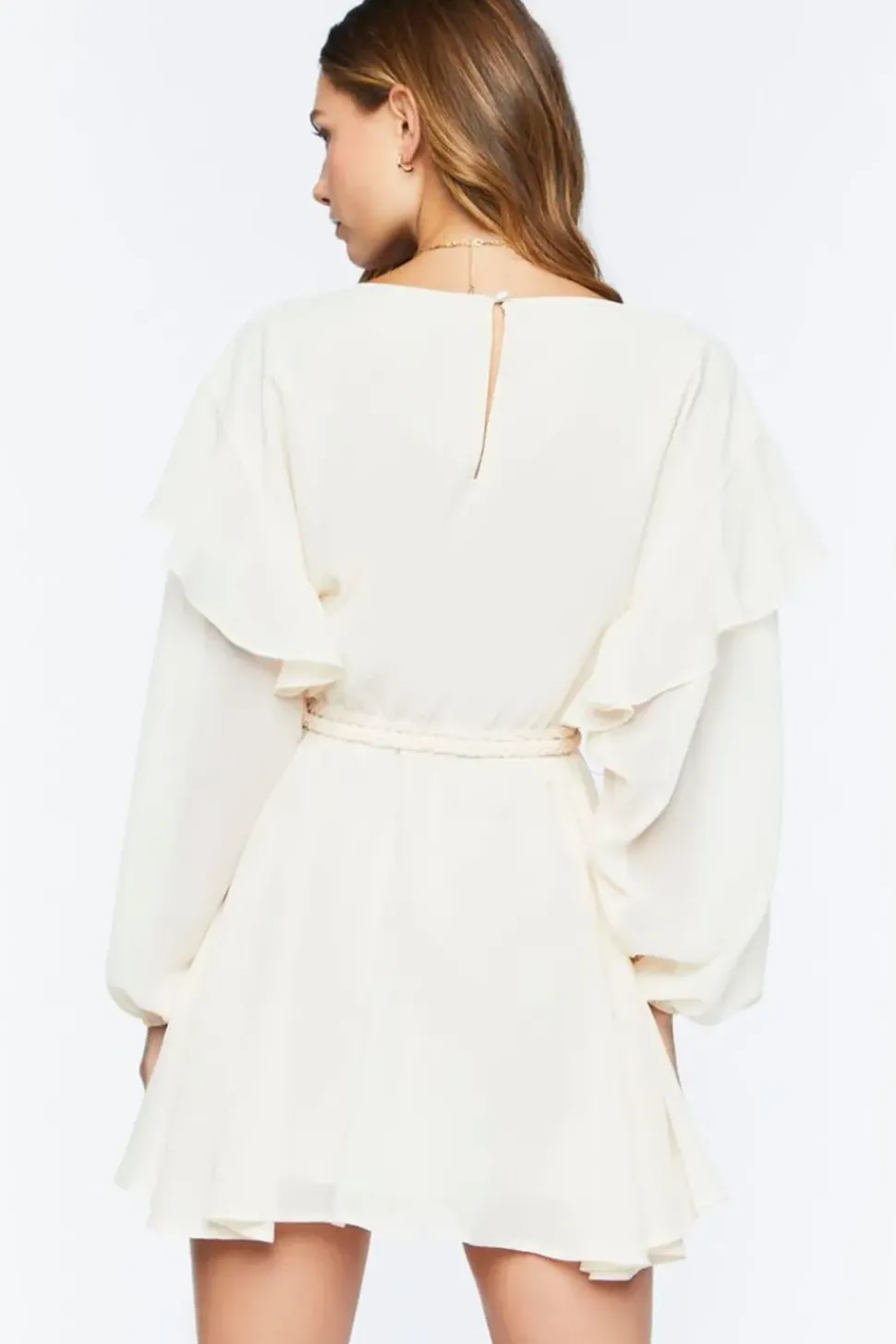 Chiffon Belted Flounce Mini Dress