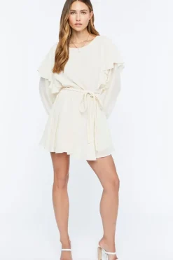Chiffon Belted Flounce Mini Dress