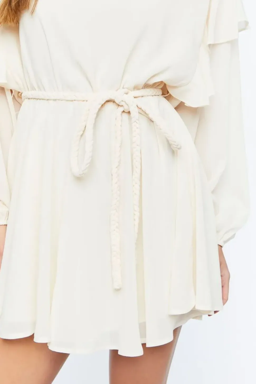 Chiffon Belted Flounce Mini Dress