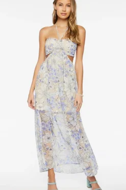 Chiffon Floral Maxi Halter Dress
