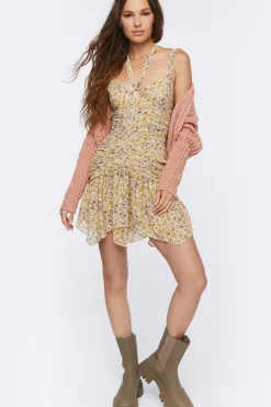 Chiffon Floral Print Handkerchief Mini Dress