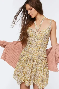 Chiffon Floral Print Handkerchief Mini Dress