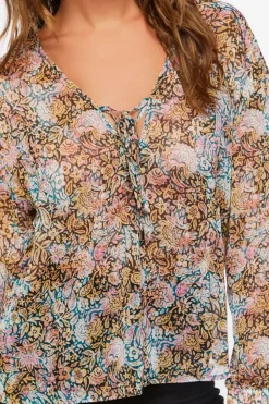 Chiffon Floral Print Lace-Up Top