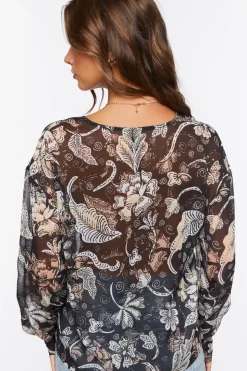 Chiffon Floral Print Lace-Up Top