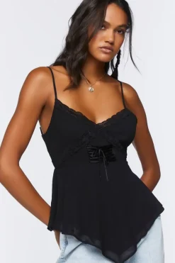 Chiffon Lace-Up Lace-Trim Cami