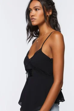 Chiffon Lace-Up Lace-Trim Cami