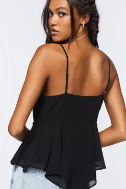 Chiffon Lace-Up Lace-Trim Cami