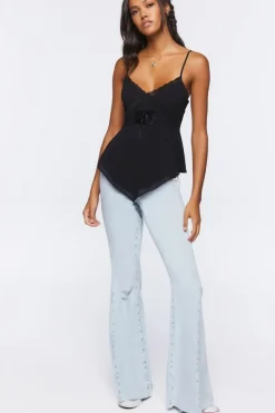 Chiffon Lace-Up Lace-Trim Cami