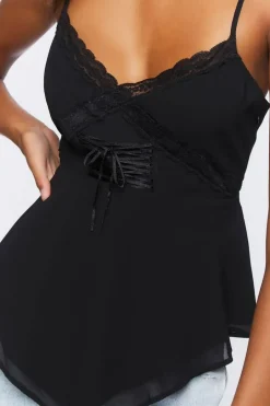 Chiffon Lace-Up Lace-Trim Cami