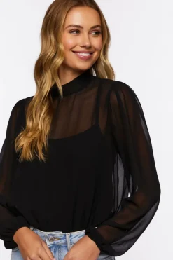 Chiffon Peasant-Sleeve Bodysuit