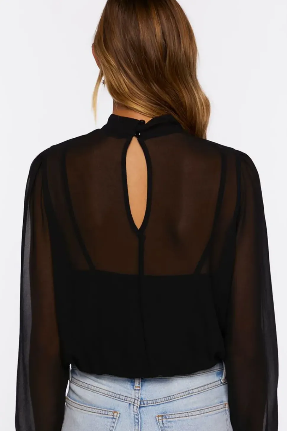 Chiffon Peasant-Sleeve Bodysuit