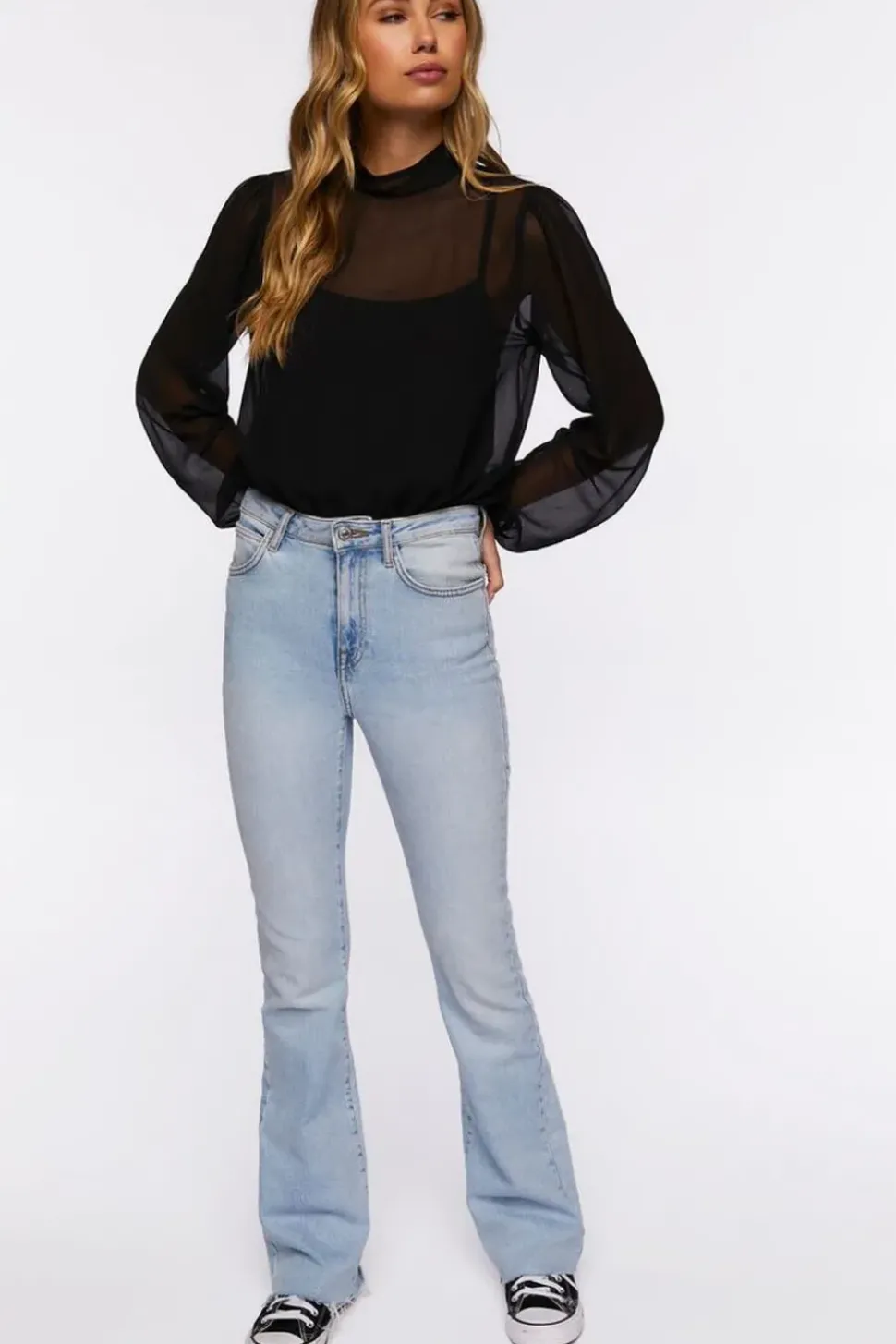 Chiffon Peasant-Sleeve Bodysuit