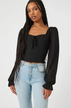 Chiffon Peasant-Sleeve Top