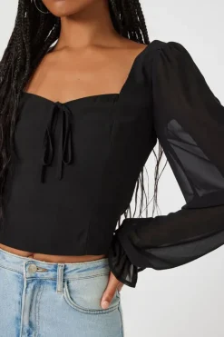 Chiffon Peasant-Sleeve Top