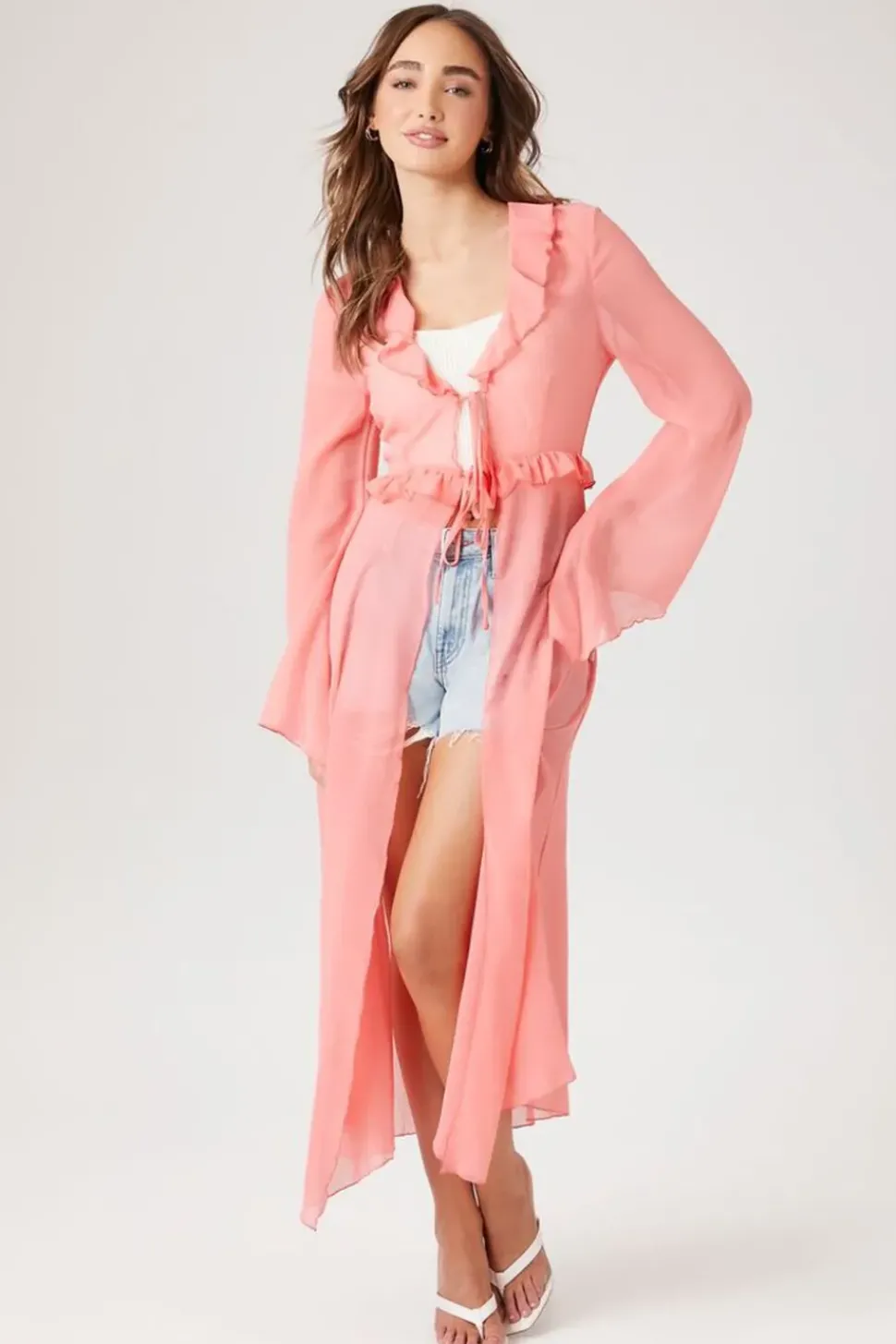 Chiffon Ruffle-Trim Kimono