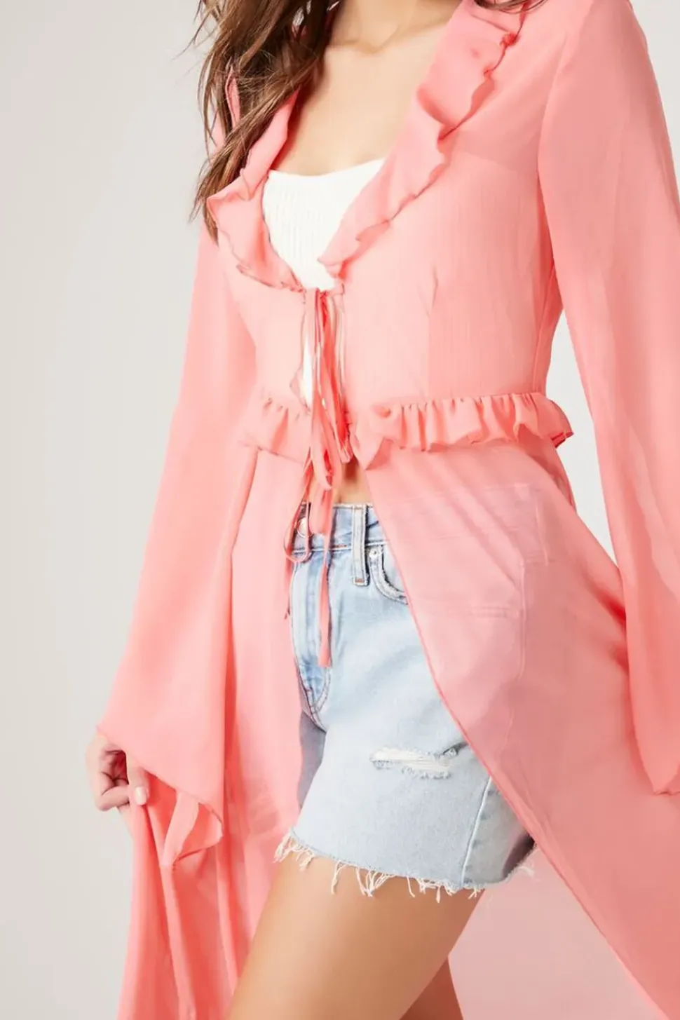 Chiffon Ruffle-Trim Kimono