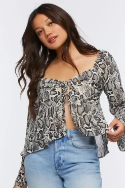 Chiffon Snake Print Split-Hem Top