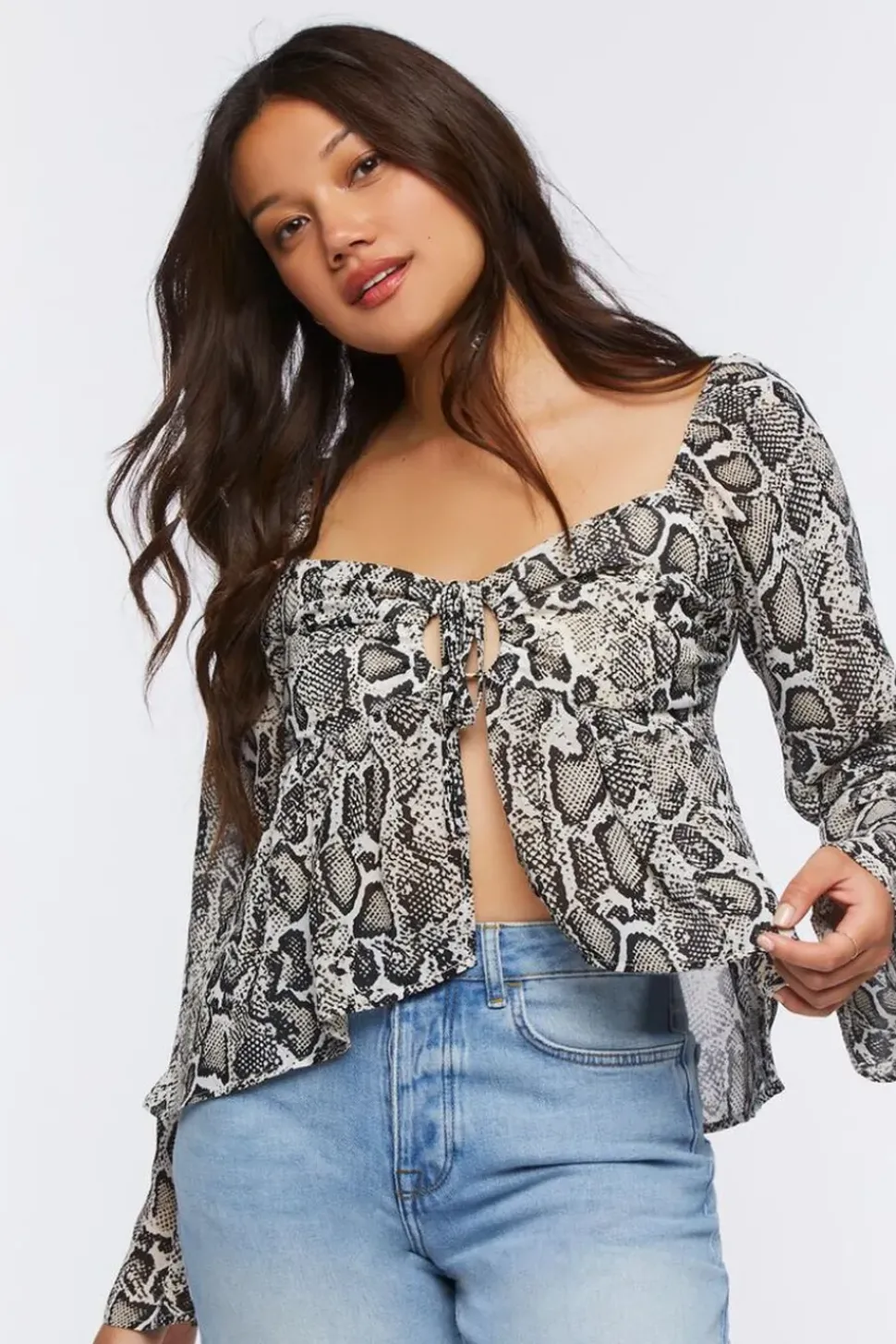 Chiffon Snake Print Split-Hem Top