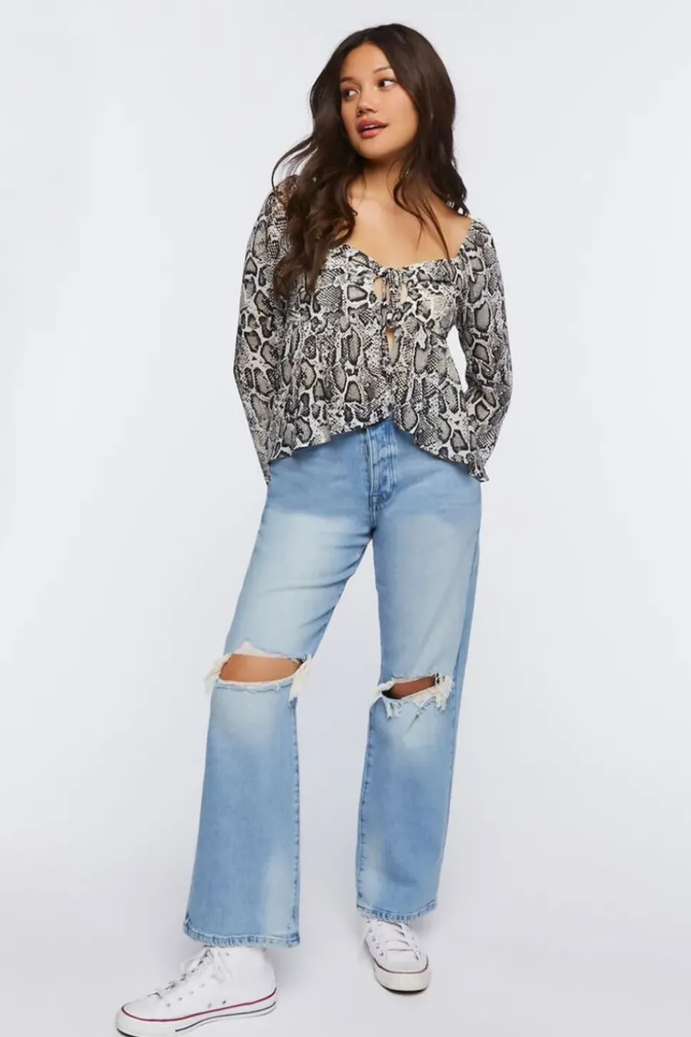Chiffon Snake Print Split-Hem Top