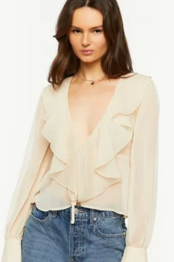Chiffon Split-Front Flounce Top