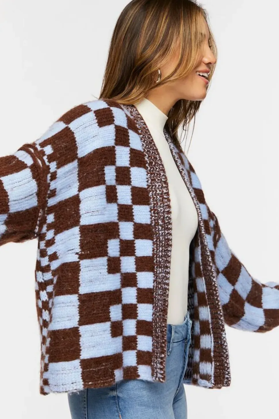 Chunky Checkered Cardigan Sweater
