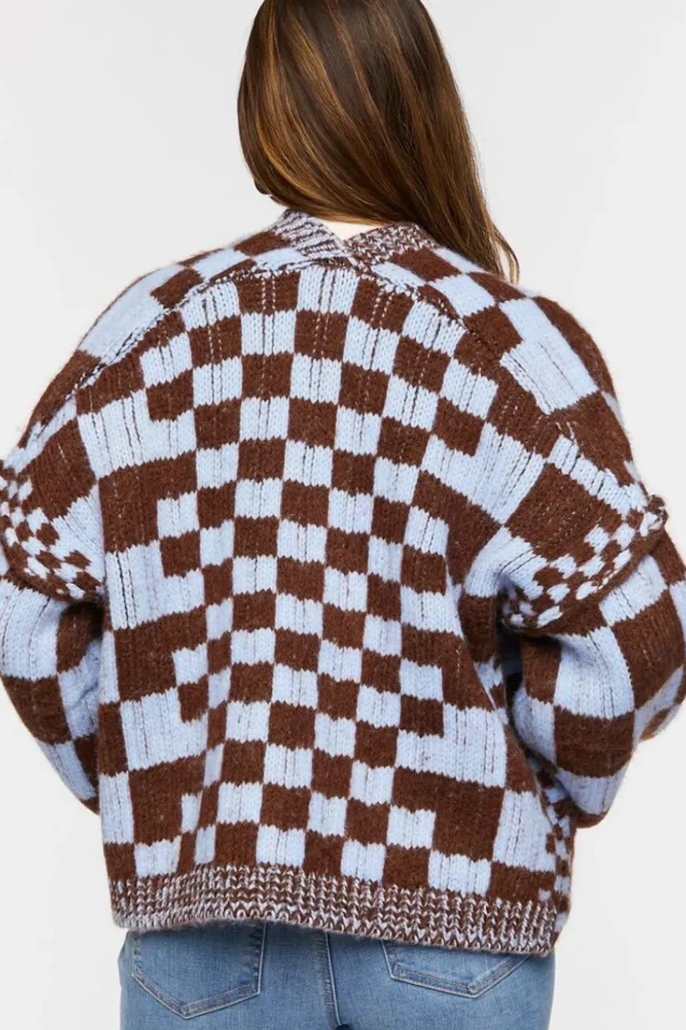 Chunky Checkered Cardigan Sweater