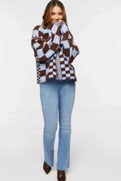 Chunky Checkered Cardigan Sweater