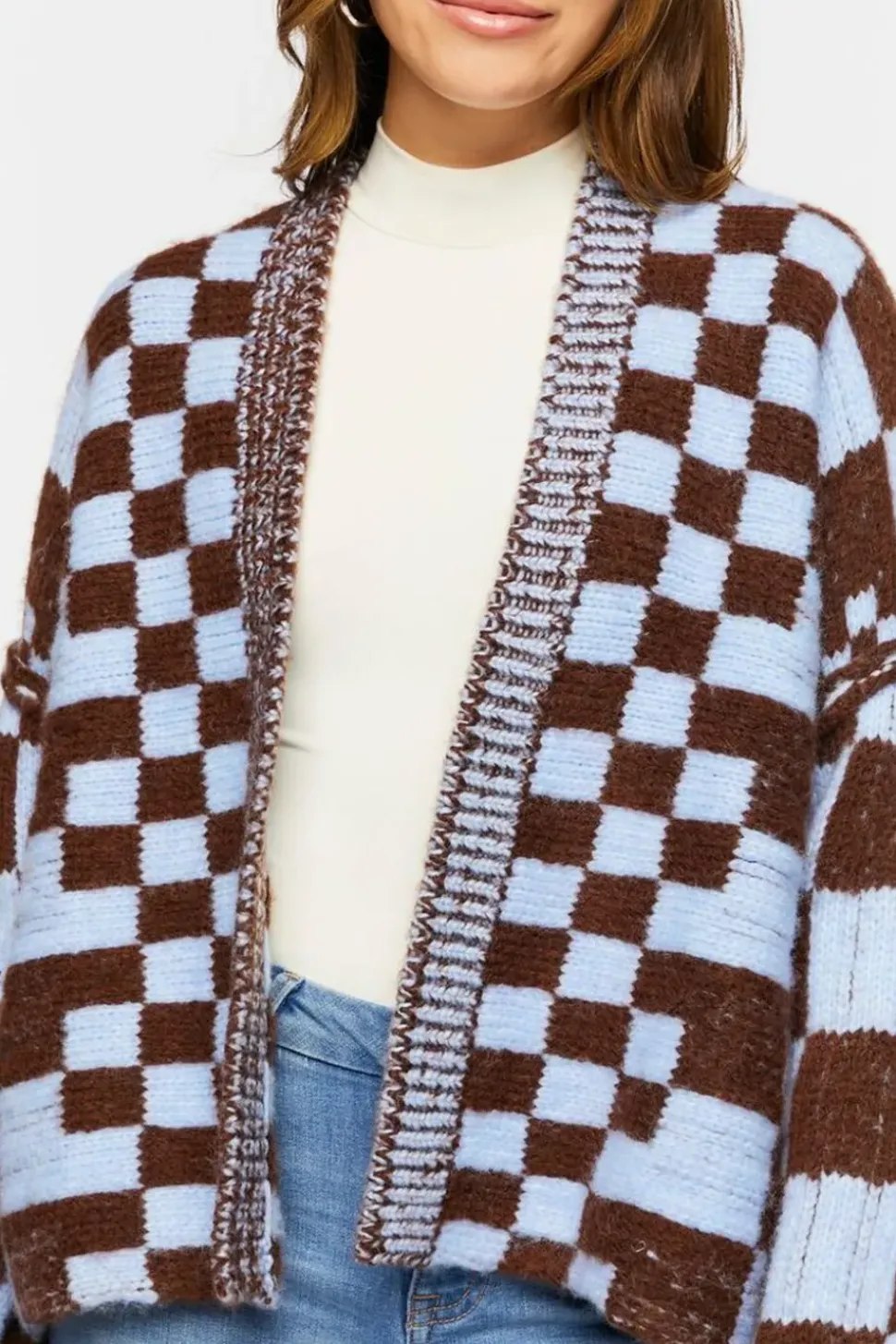 Chunky Checkered Cardigan Sweater