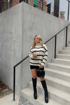 Chunky Striped Turtleneck Sweater