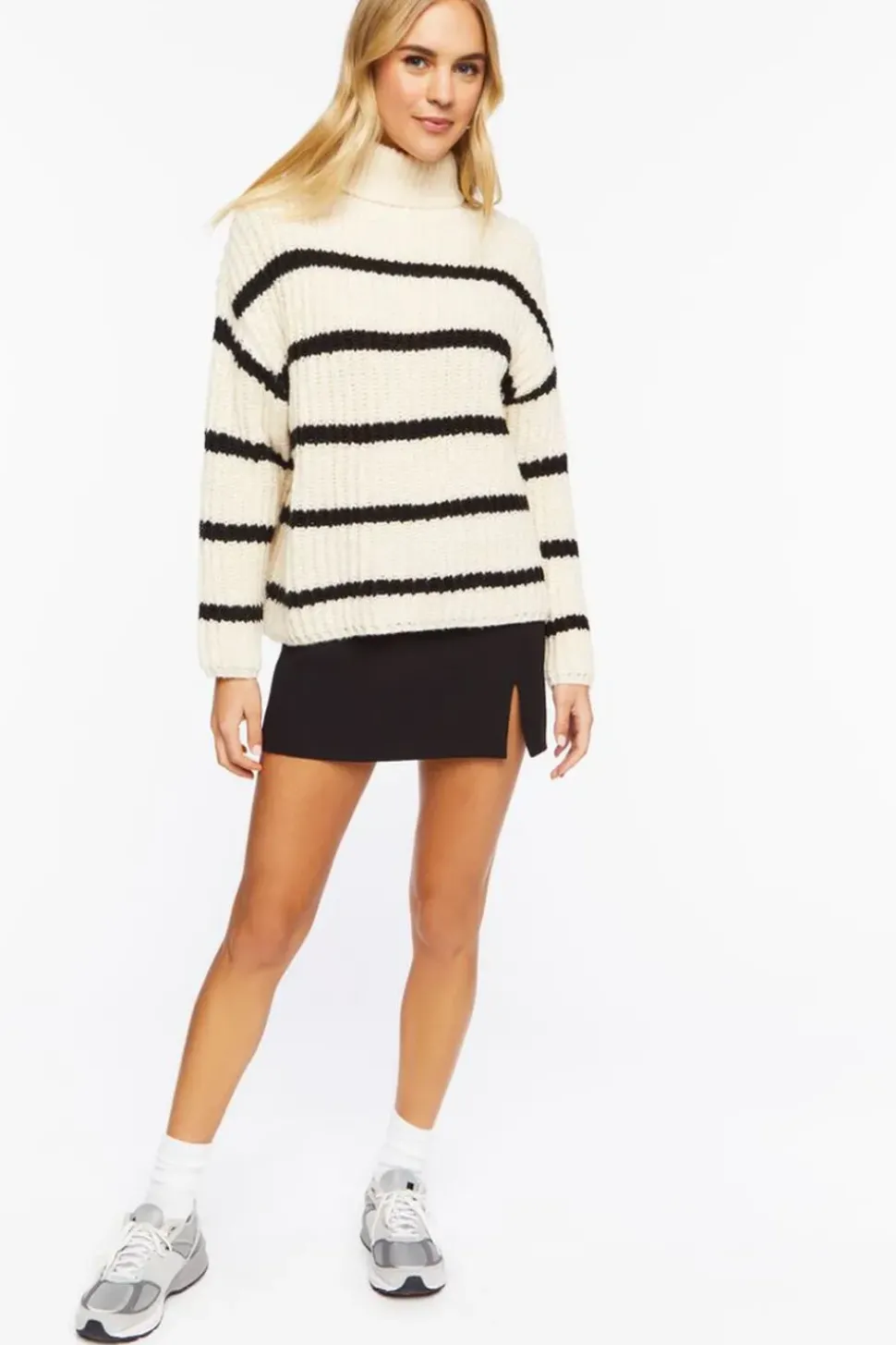 Chunky Striped Turtleneck Sweater